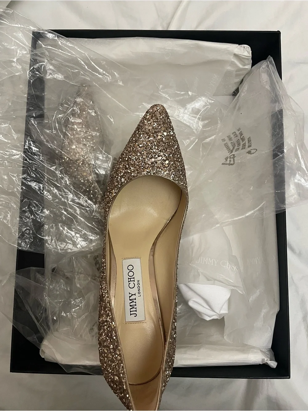 Jimmy Choo Glitter Pointed-Toe Pumps in Gold